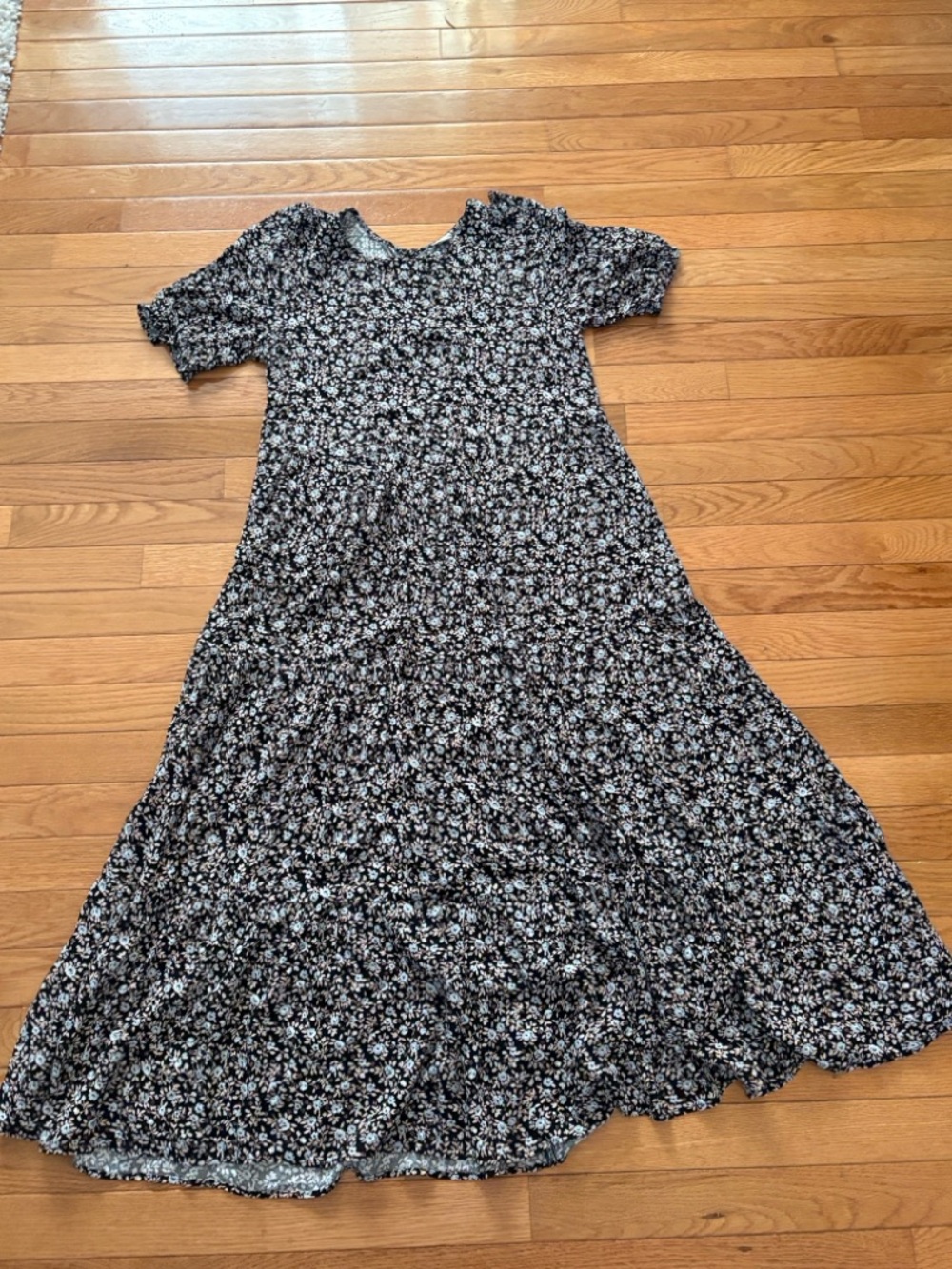 aerie Black Floral Maxi Dress with White Flower Print